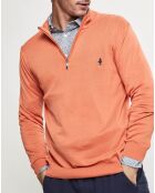 Pull col zippé en coton lavé orange