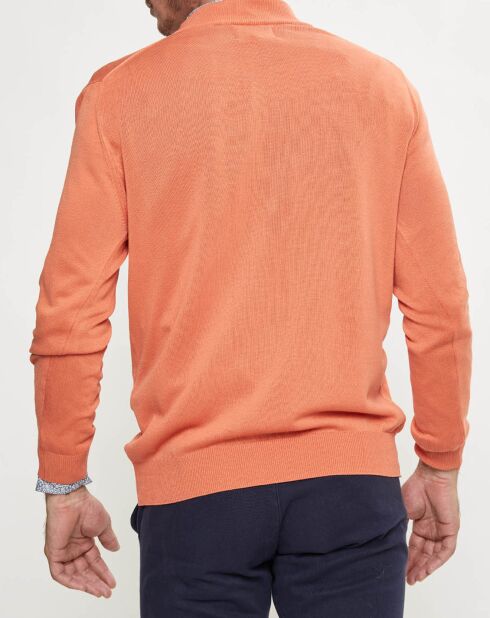 Pull col zippé en coton lavé orange