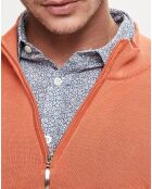 Pull col zippé en coton lavé orange