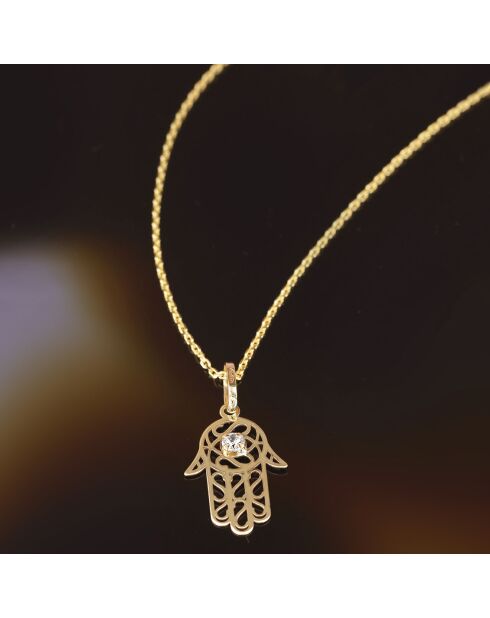 Hand of Fatma Anhänger aus Zirkonia aus Gelbgold