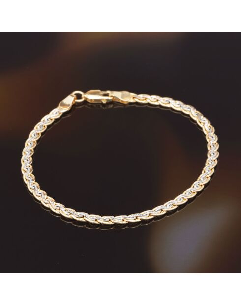 Bracelet Palmier plat lapidé or bicolore