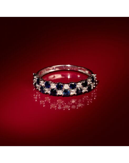 Bague Princesse Grace Diamants 0.21 ct Saphirs 1.4 ct or blanc