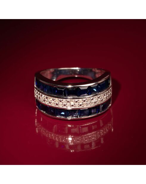Bague Lahad Diamant 0.09 ct & Saphir 2.97 ct Or blanc