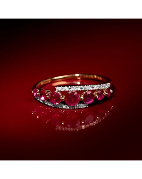 Bague Bran Diamants 0.08 ct & Rubis 1.05 ct or jaune
