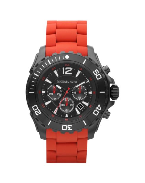 Herren-Chronographenuhr aus Stahl und rotem Gummi