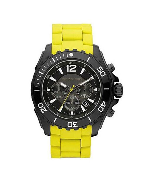 Herren-Chronographenuhr aus Stahl und gelbem Gummi