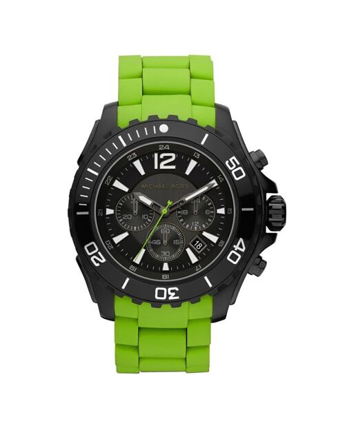 Herren-Chronographenuhr aus Stahl und grünem Gummi