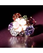 Bague Jardin anglais Améthystes 1.55 ct Grenats 0.30 ct Péridot 0.13 ct Rhodolite 0.95 ct Topazes 0.24 ct & Nacre or jaune