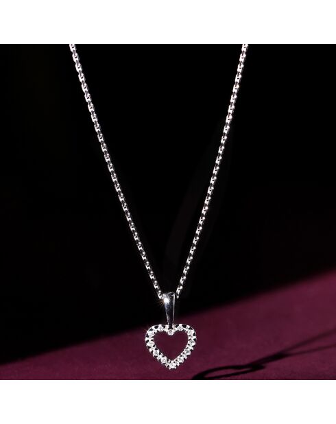 Pendentif  Mini Coeur Diamants 0.04 ct or blanc