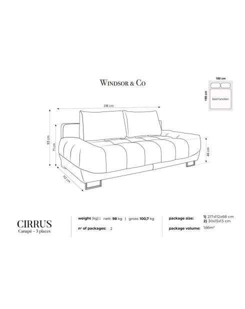 Canapé convertible avec coffre de rangement Cirrus noir - 215x112x90 cm