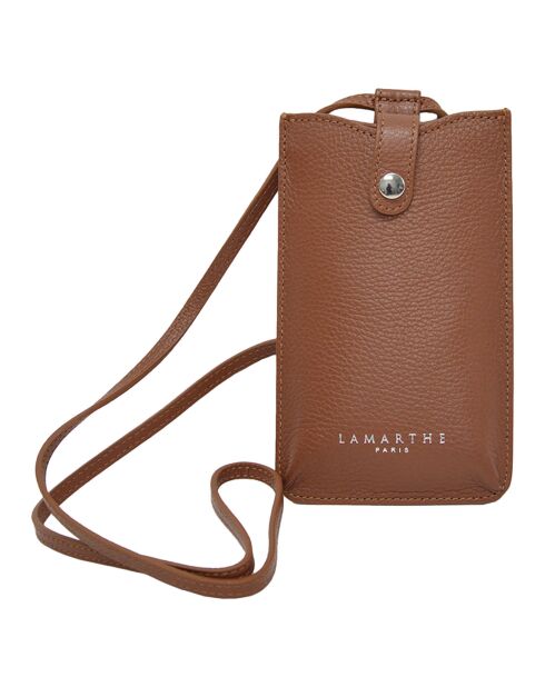 Étui porte-téléphone en Cuir Ambre camel - 10.5x19 cm