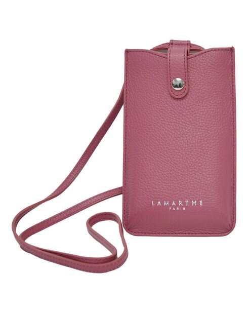 Étui porte-téléphone en Cuir Ambre fuchsia - 10.5x19 cm