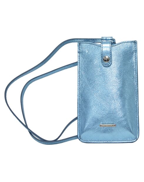 Étui porte-téléphone en Cuir Ambre bleu -  10.5x19 cm