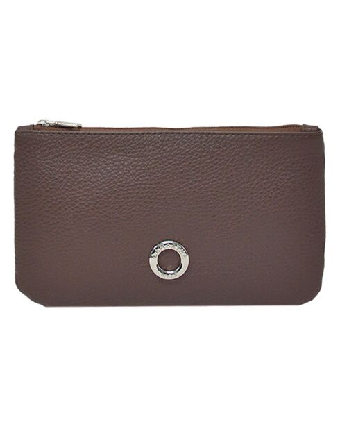 Pochette zippée en Cuir Prestige marron - 19x11.5x1 cm