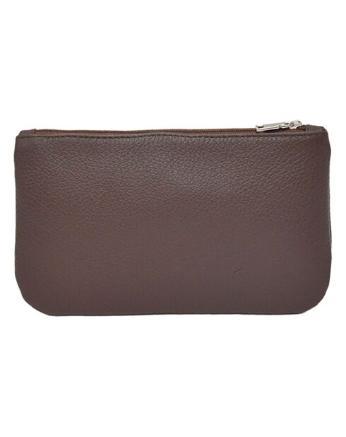 Pochette zippée en Cuir Prestige marron - 19x11.5x1 cm