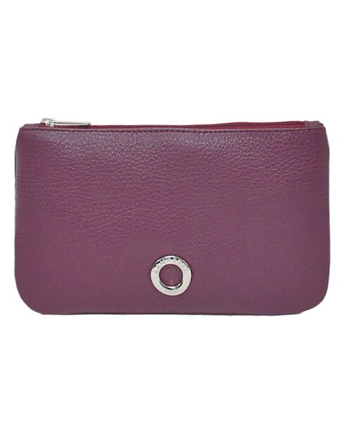 Pochette zippée en Cuir Prestige prune - 19x11.5x1 cm
