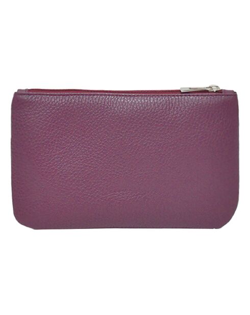 Pochette zippée en Cuir Prestige prune - 19x11.5x1 cm
