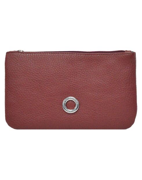 Pochette zippée en Cuir Prestige rouge bordeaux - 19x11.5x1 cm