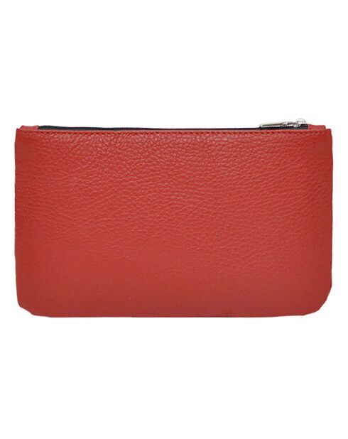 Pochette zippée en Cuir Prestige rouge - 19x11.5x1 cm