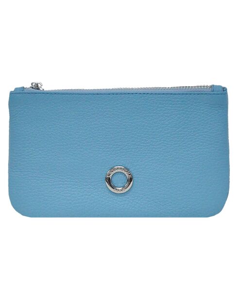 Pochette zippée en Cuir Prestige bleu ciel - 19x11.5x1 cm