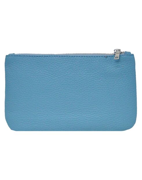 Pochette zippée en Cuir Prestige bleu ciel - 19x11.5x1 cm