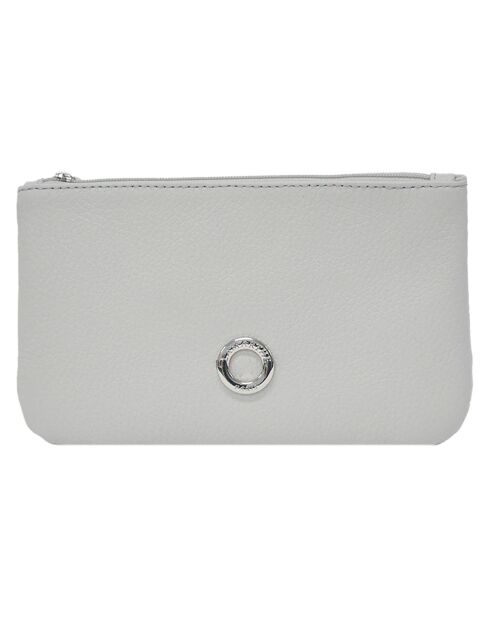 Pochette zippée en Cuir Prestige gris clair - 19x11.5x1 cm