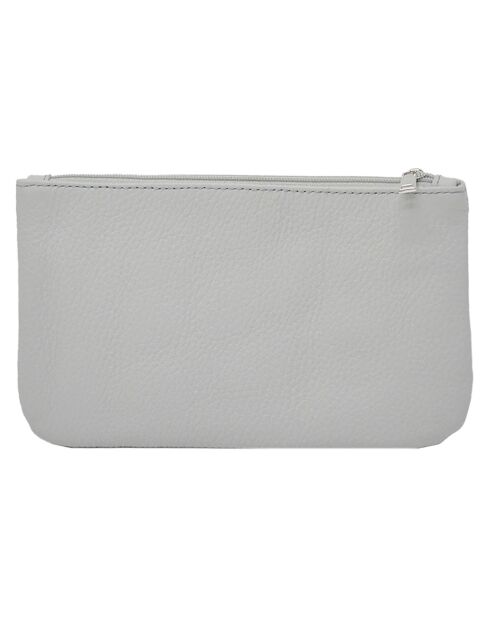 Pochette zippée en Cuir Prestige gris clair - 19x11.5x1 cm