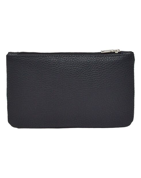 Pochette zippée en Cuir Prestige noire - 19x11.5x1 cm