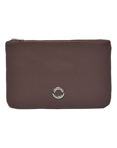 Pochette zippée en Cuir Prestige marron - 23x14.5x1 cm