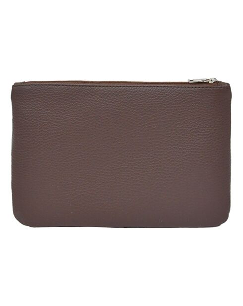 Pochette zippée en Cuir Prestige marron - 23x14.5x1 cm