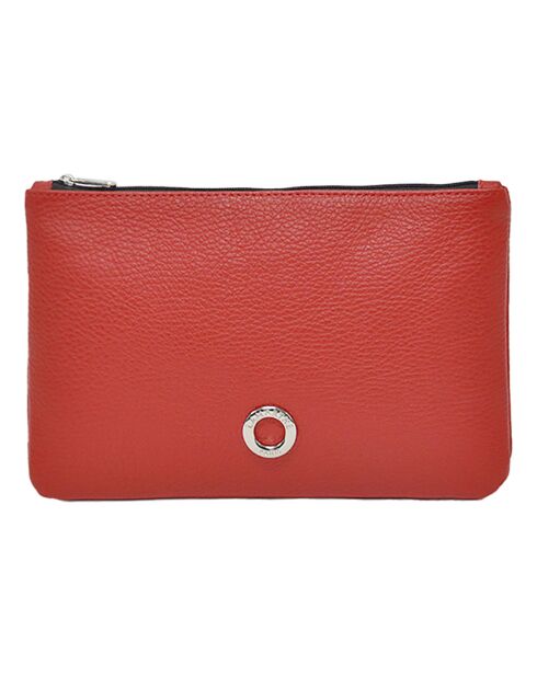 Pochette zippée en Cuir Prestige rouge - 23x14.5x1 cm