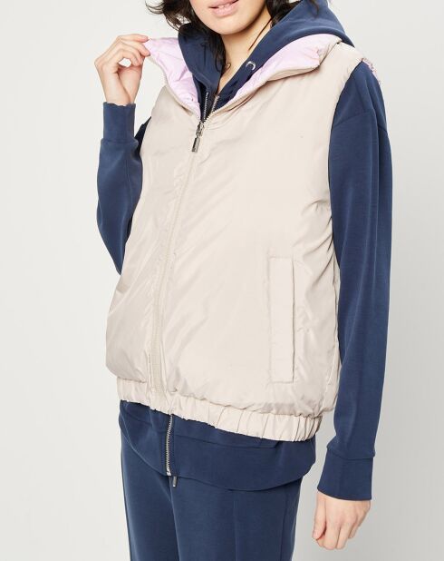 Doudoune réversible sans manches beige/parme