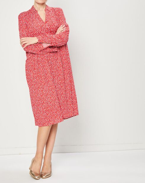 Robe fluide à manches longues imprimée rouge