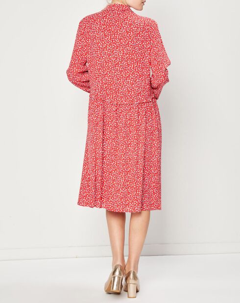 Robe fluide à manches longues imprimée rouge