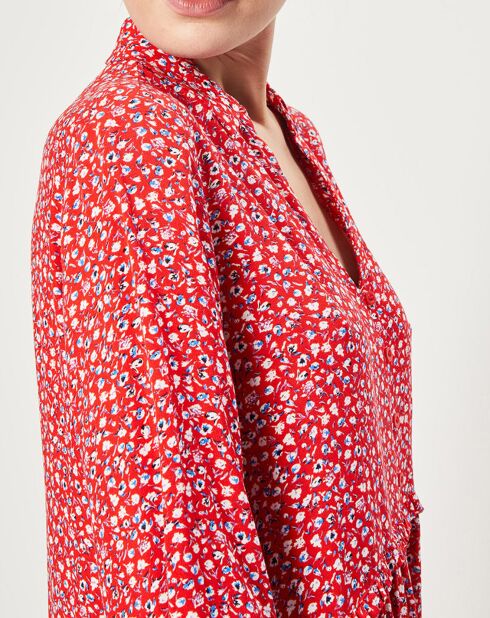 Robe fluide à manches longues imprimée rouge
