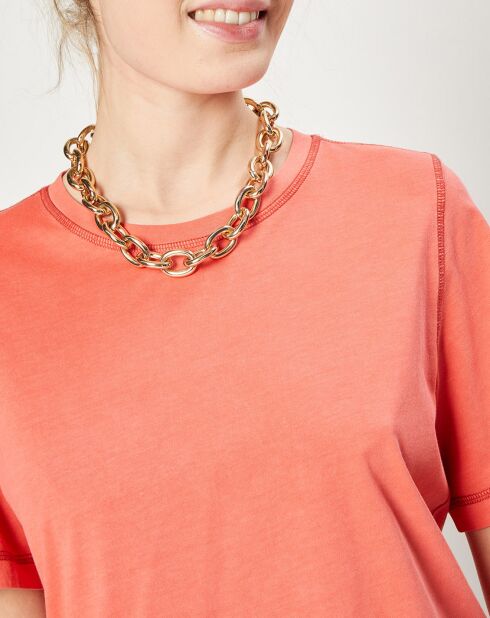 Orangefarbenes Kurzarm-T-Shirt aus Baumwolle mit Rundhalsausschnitt