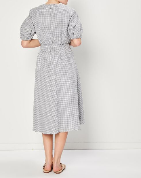 Robe mi-longue à Manches courtes Vichy blanc/noir