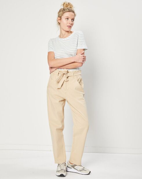 Pantalon en Toile de coton & Chanvre mélangés beige