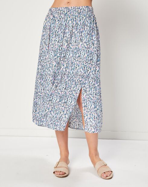 Jupe Portefeuille midi imprimée bleue