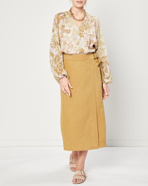 Jupe Portefeuille en Lin mélangé camel clair