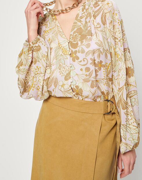 Chemise manches longues à Fleurs beige/écru