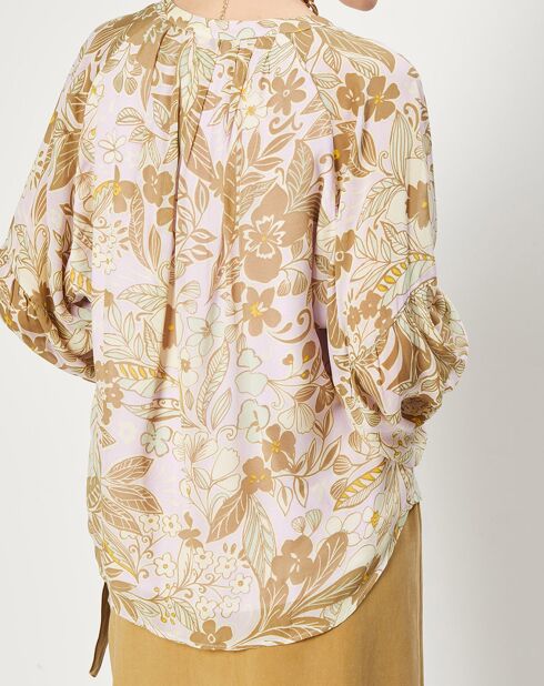 Chemise manches longues à Fleurs beige/écru