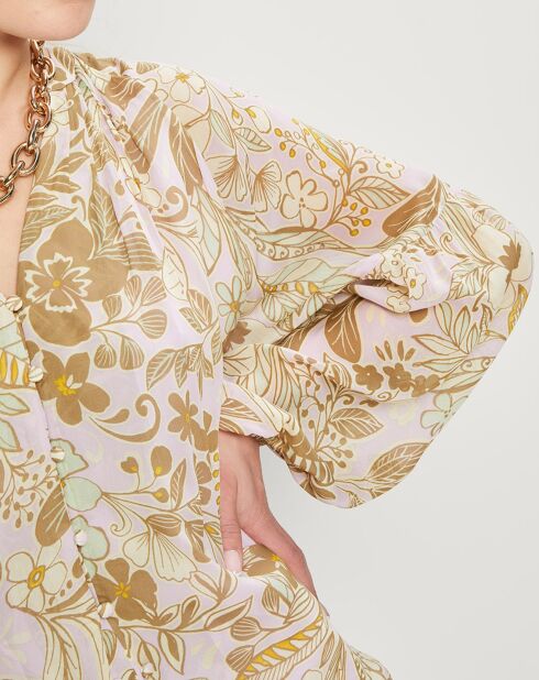 Chemise manches longues à Fleurs beige/écru