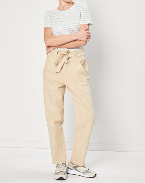 T-Shirt en Lin & Coton à rayures vert/blanc