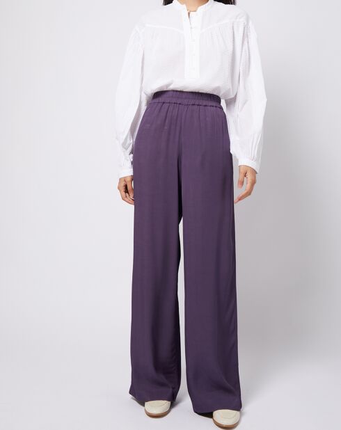 Pantalon ample et fluide taille élastique violet foncé