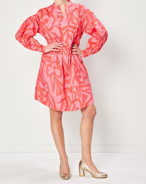 Robe caftan en Coton imprimée rose/rouge