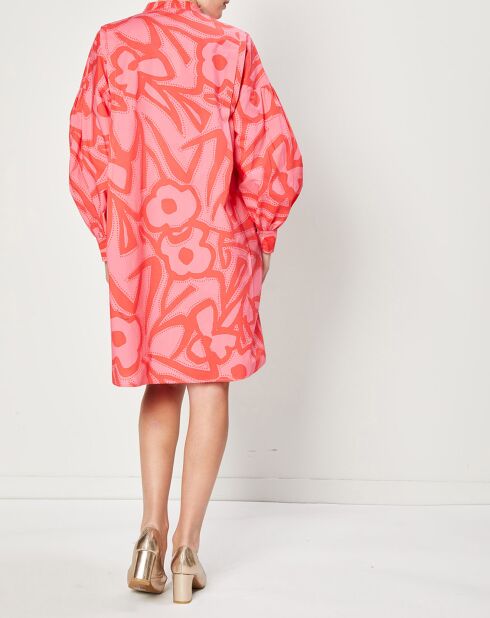 Robe caftan en Coton imprimée rose/rouge