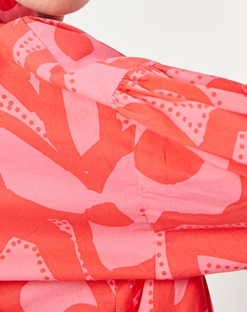 Robe caftan en Coton imprimée rose/rouge