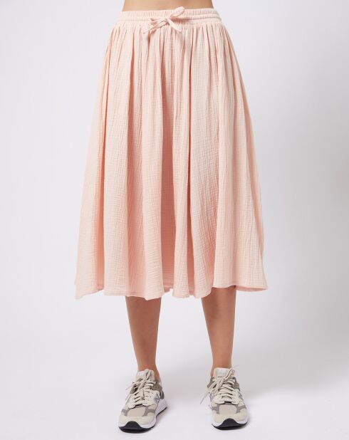 Midirock aus Baumwollgaze in Hellrosa/Pfirsich