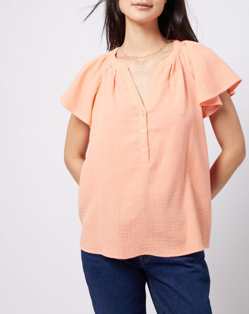 Blouse en Gaze de Coton pêche
